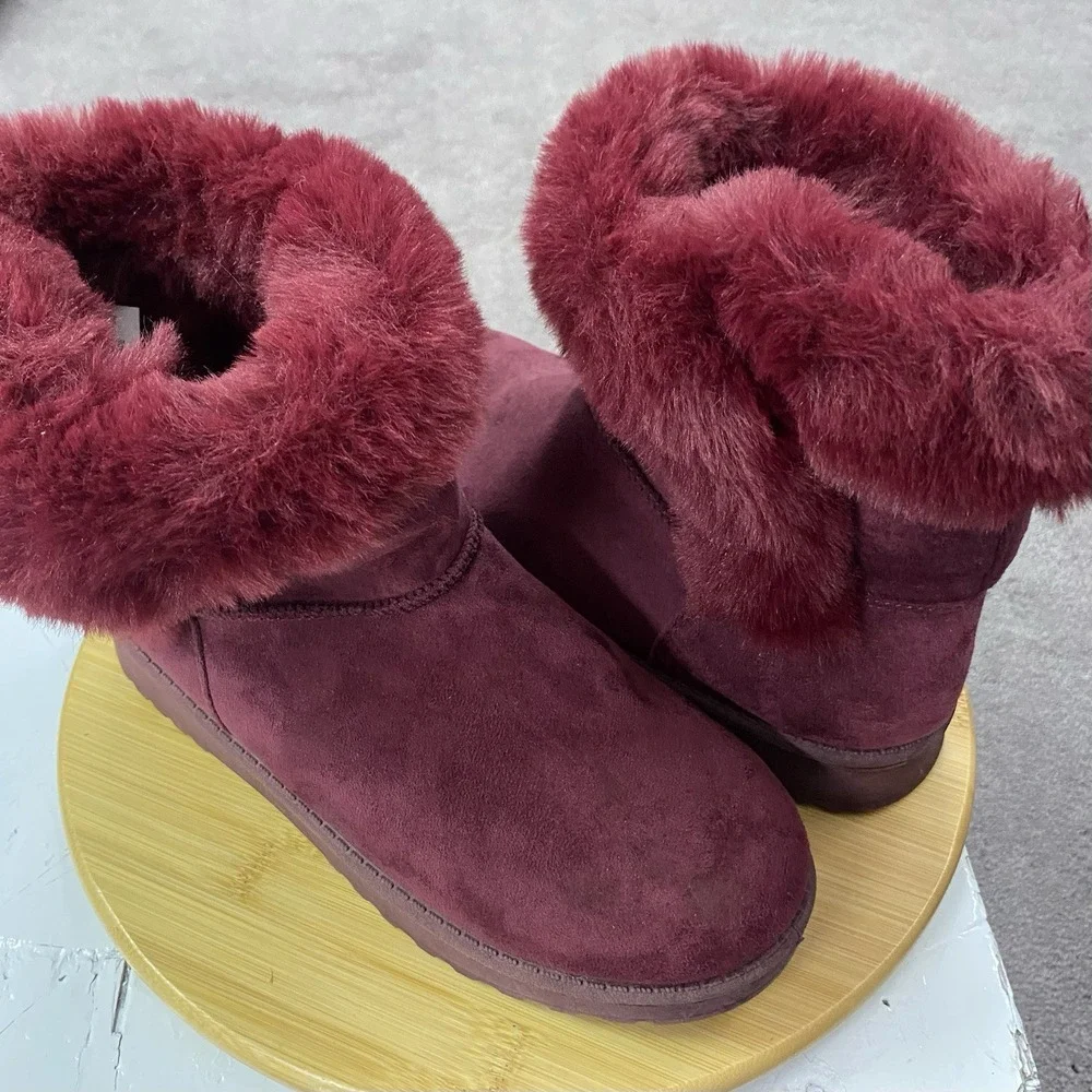 New SO Paulina Women's Size 8‎ Faux Fur Winter Boots - Burgundy Wine